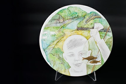 Блюдо декоративное 350 мм, форма Круглая, рисунок Радости лета. Хороший улов, арт 60.15438.00.1