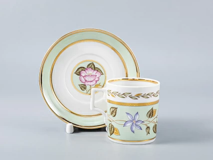 Чашка с блюдцем чайная 220 мл форма Гербовая рисунок Нефритовый фон 1 арт. 81.20825.00.1,  Чашка с блюдцем чайная 220 мл форма Гербовая рисунок Нефритовый фон 1 арт. 81.20825.00.1,