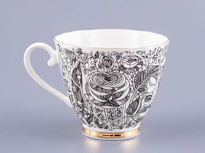 Чашка с блюдцем чайная 200 мл форма Гвоздика рисунок Лето Черное арт. 81.20072.00.1