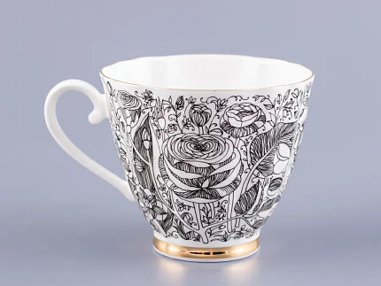 Чашка с блюдцем чайная 200 мл форма Гвоздика рисунок Лето Черное арт. 81.20072.00.1