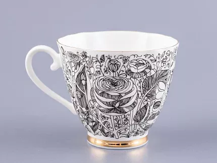 Чашка с блюдцем чайная 200 мл форма Гвоздика рисунок Лето Черное арт. 81.20072.00.1