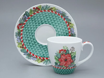 Бокал с блюдцем форма Весна рисунок Зимняя история (зеленый) арт. 81.31856.00.1