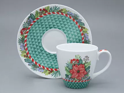 Бокал с блюдцем форма Весна рисунок Зимняя история (зеленый) арт. 81.31856.00.1