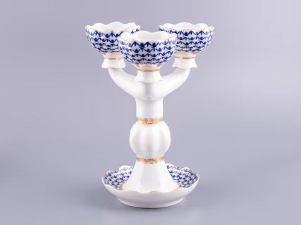 Подсвечник Трехрожковый Тюльпан Кобальтовая сетка арт. 80.07627.00.1, 