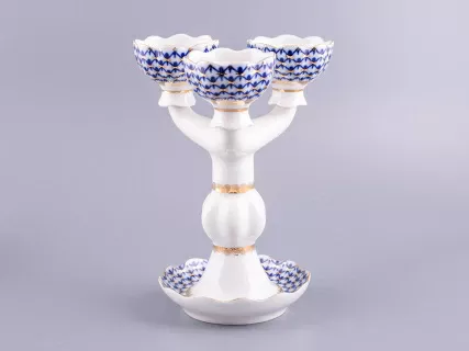 Подсвечник Трехрожковый Тюльпан Кобальтовая сетка арт. 80.07627.00.1, 