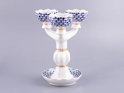 Подсвечник Трехрожковый Тюльпан Кобальтовая сетка арт. 80.07627.00.1 Подсвечник Трехрожковый Тюльпан Кобальтовая сетка арт. 80.07627.00.1