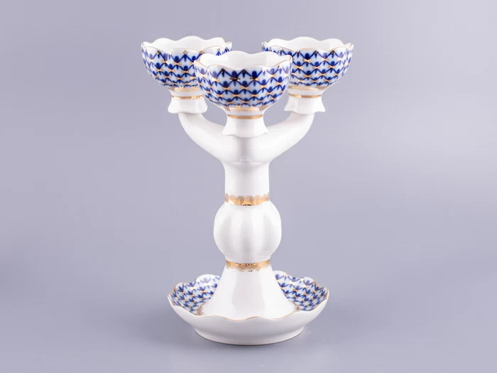 Подсвечник Трехрожковый Тюльпан Кобальтовая сетка арт. 80.07627.00.1, 