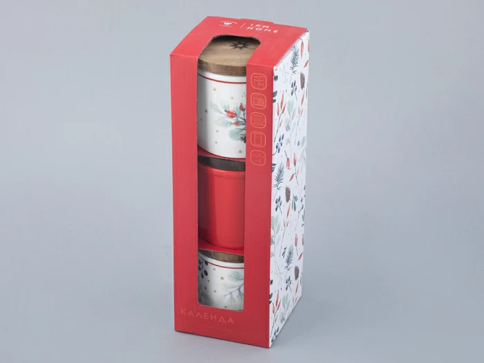 Набор банок  с деревянной крышкой ( 3 предм. малого размера) форма Стандартная рисунок Календа арт. 42.00041.00.1,  Набор банок  с деревянной крышкой ( 3 предм. малого размера) форма Стандартная рисунок Календа арт. 42.00041.00.1,