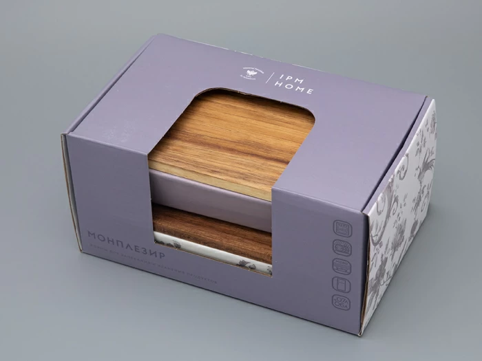 Набор для запекания с деревянной крышкой (2 предмета) форма Стандартная, рисунок Monplaisir Violet,в упаковке арт 42.00058.00.1, 