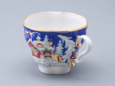 Чашка с блюдцем и с крышкой чайная форма Подарочная-2 рисунок Зимняя сказка 250 мл арт. 81.14563.00.1