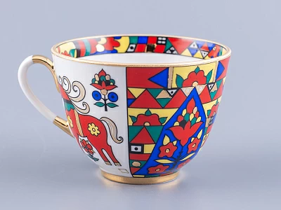 Чашка с блюдцем чайная 250 мл форма Весенняя рисунок Народные узоры арт. 81.18073.00.1