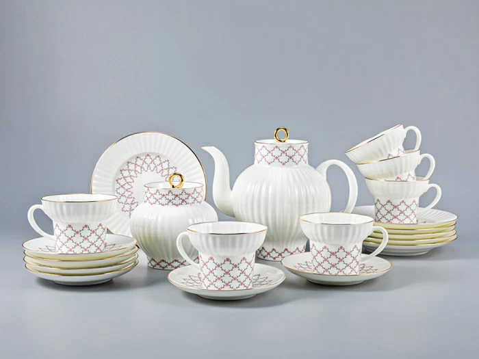 Сервиз чайный Волна Розовая сетка, 6 персон 20 предметов, арт. 81.20895.00.1, 