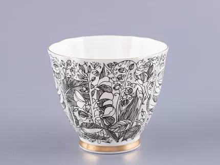 Чашка с блюдцем чайная 200 мл форма Гвоздика рисунок Лето Черное арт. 81.20072.00.1