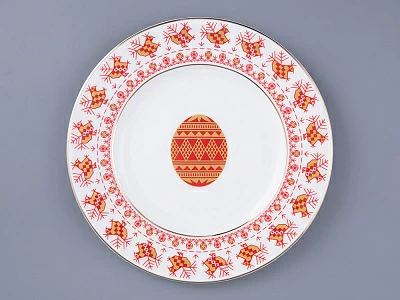 Тарелка плоская 205 мм форма Премиум рисунок Петушки-гребешки, арт 80.49801.00.1