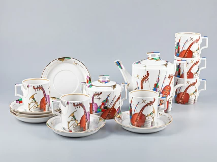 Сервиз чайный форма Гербовая рисунок Музыкальные инструменты, 6 персон 14 предметов, арт. 81.28041.00.1, 