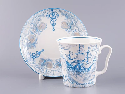 Бокал с блюдцем 360 мл форма Ленинградский рисунок Бригантина арт. 81.11000.00.1