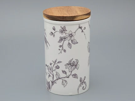 Банка с деревянной крышкой (высокая) форма Стандартная, рисунок Monplaisir Violet, в упаковке, арт 42.00061.00.1 Банка с деревянной крышкой (высокая) форма Стандартная, рисунок Monplaisir Violet, в упаковке, арт 42.00061.00.1