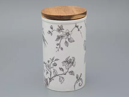 Банка с деревянной крышкой (высокая) форма Стандартная, рисунок Monplaisir Violet, в упаковке, арт 42.00061.00.1