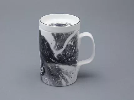 Бокал с блюдцем и крышкой 400 мл в подарочной упаковке, форма top рисунок Черный мустанг, арт 81.34276.00.1