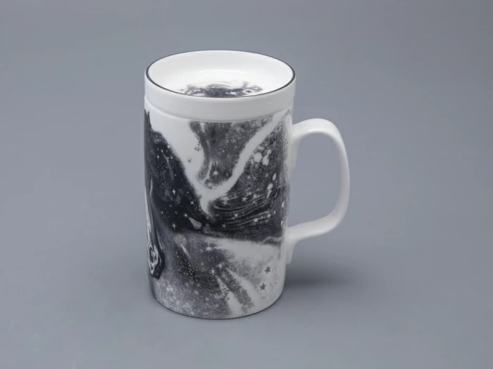 Бокал с блюдцем и крышкой 400 мл в подарочной упаковке, форма top рисунок Черный мустанг, арт 81.34276.00.1, 