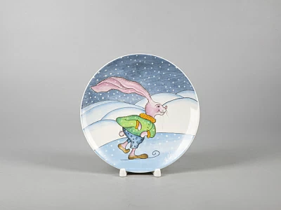 Декоративная тарелка 195 мм форма Эллипс рисунок Зима. Заяц арт. 81.31055.00.1