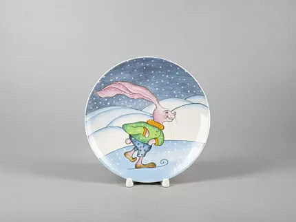 Декоративная тарелка 195 мм форма Эллипс рисунок Зима. Заяц арт. 81.31055.00.1