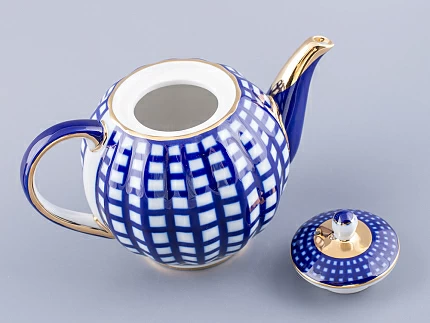 Сервиз чайный форма Тюльпан рисунок Кобальтовая клетка, 6 персон 20 предметов, арт. 81.15116.01.1