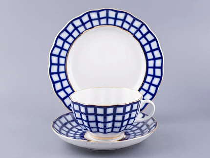 Сервиз чайный форма Тюльпан рисунок Кобальтовая клетка, 6 персон 20 предметов, арт. 81.15116.01.1