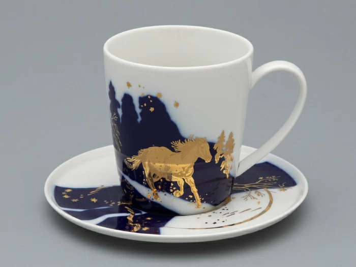 Чашка с блюдцем чайная, форма Колокол рисунок Зимняя дорога, арт. 81.34078.00.1, 