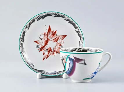 Чашка с блюдцем чайная форма Весенняя рисунок Серп, молот и шестерня, арт. 81.27947.00.1, 