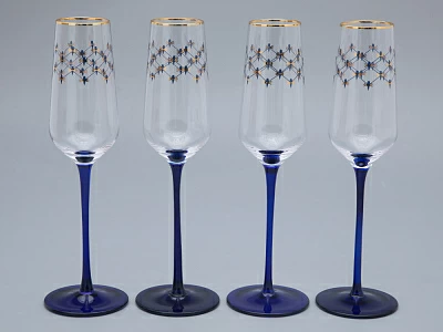 Набор (4 бокала для шампанского) 200 мл, Кобальтовая сетка арт. 14.11005.07