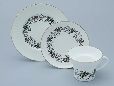 Трехпредметный комплект чайный форма Волна рисунок Тонкие веточки 155 мл арт. 81.14404.00.1