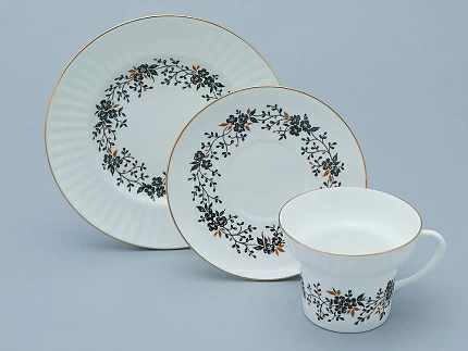 Трехпредметный комплект чайный форма Волна рисунок Тонкие веточки 155 мл арт. 81.14404.00.1