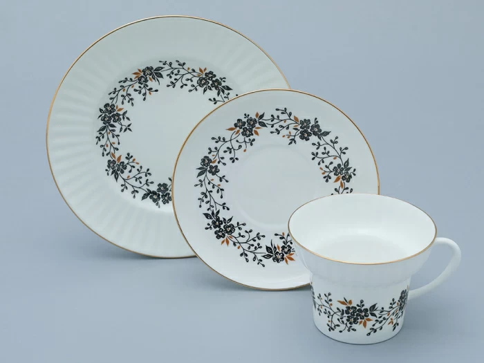 Трехпредметный комплект чайный форма Волна рисунок Тонкие веточки 155 мл арт. 81.14404.00.1, 