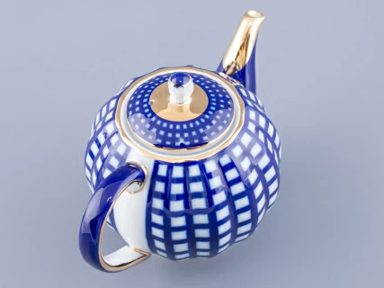 Сервиз чайный форма Тюльпан рисунок Кобальтовая клетка, 6 персон 20 предметов, арт. 81.15116.01.1, 