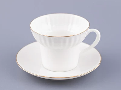 Чашка с блюдцем кофейная 155 мл форма Волна рисунок Золотой кантик арт. 81.13549.00.1