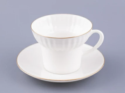 Чашка с блюдцем кофейная 155 мл форма Волна рисунок Золотой кантик арт. 81.13549.00.1, 
