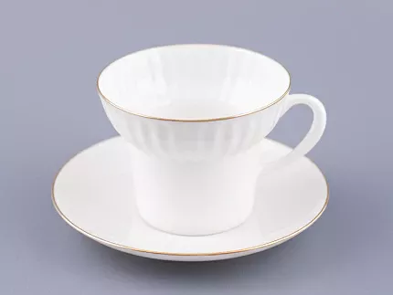 Чашка с блюдцем кофейная 155 мл форма Волна рисунок Золотой кантик арт. 81.13549.00.1