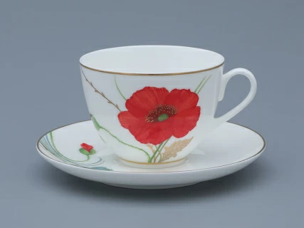 Чашка с блюдцем чайная форма Весенняя рисунок Маки, арт. 81.34141.00.1, 