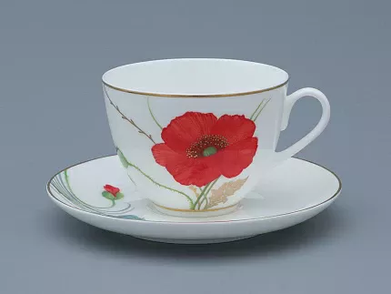 Чашка с блюдцем чайная форма Весенняя рисунок Маки, арт. 81.34141.00.1