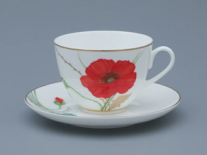 Чашка с блюдцем чайная форма Весенняя рисунок Маки, арт. 81.34141.00.1, 
