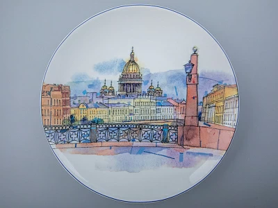 Декоративная тарелка 195 мм форма Эллипс рисунок Санкт-Петербург.Поцелуев мост арт. 80.88710.00.1