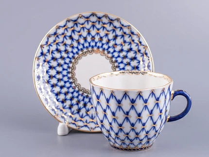 Трехпредметный комплект кофейный форма Тюльпан рисунок Кобальтовая сетка 140 мл арт. 81.10104.00.1