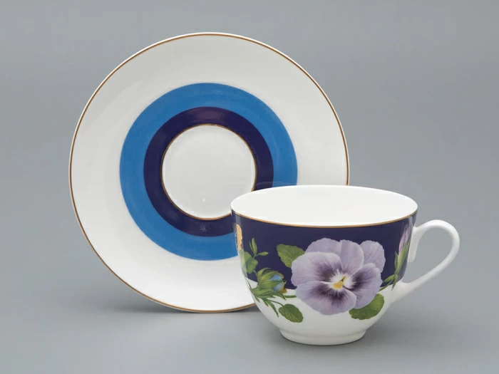 Чашка с блюдцем чайная форма Весенняя 2 рисунок Виола 1, арт. 81.34138.00.1, 