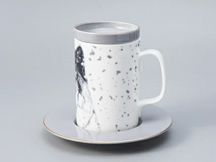 Бокал с блюдцем Тотем в подарочной упаковке, рисунок Волк, арт. 81.28374.00.1,  Бокал с блюдцем Тотем в подарочной упаковке, рисунок Волк, арт. 81.28374.00.1,