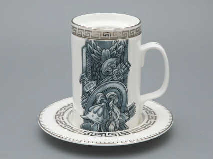 Подарочный набор Бокал с блюдцем и крышкой форма Топ рисунок Слава Веков платина, арт. 81.33063.00.1, 