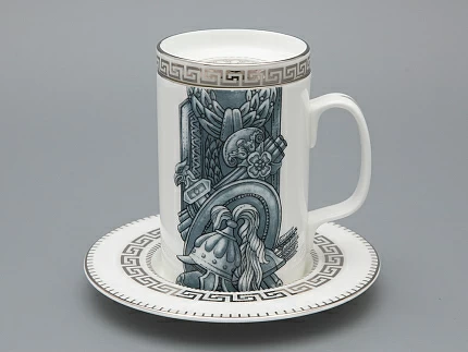 Подарочный набор Бокал с блюдцем и крышкой форма Топ рисунок Слава Веков платина, арт. 81.33063.00.1