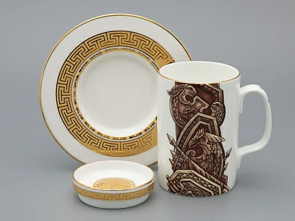 Подарочный набор Бокал с блюдцем и крышкой форма Топ рисунок Слава Веков бронза, арт. 81.33062.00.1