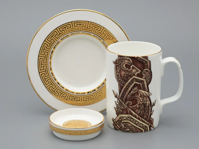 Подарочный набор Бокал с блюдцем и крышкой форма Топ рисунок Слава Веков бронза, арт. 81.33062.00.1, 