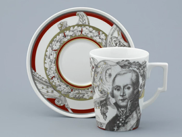 Бокал с блюдцем в подарочной упаковке, форма Гранд, рисунок Полководцы России Федор Ушаков, арт. 81.32433.00.1,  Бокал с блюдцем в подарочной упаковке, форма Гранд, рисунок Полководцы России Федор Ушаков, арт. 81.32433.00.1,